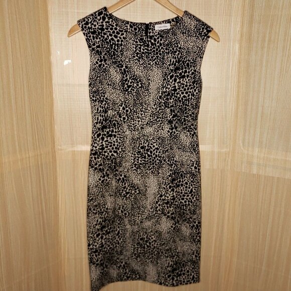 Calvin Klein Knit Leopard Print Sheath Dress 4 - Picture 1 of 6